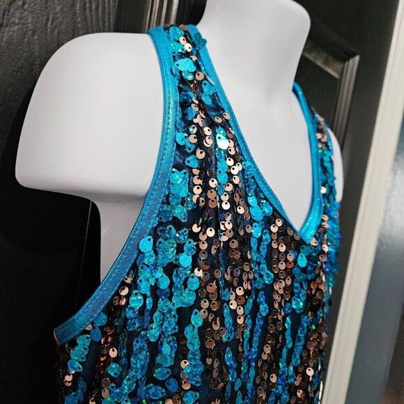 Weissman pre owned blue sequin child large dance costume jazz tap solo - Picture 3 of 6